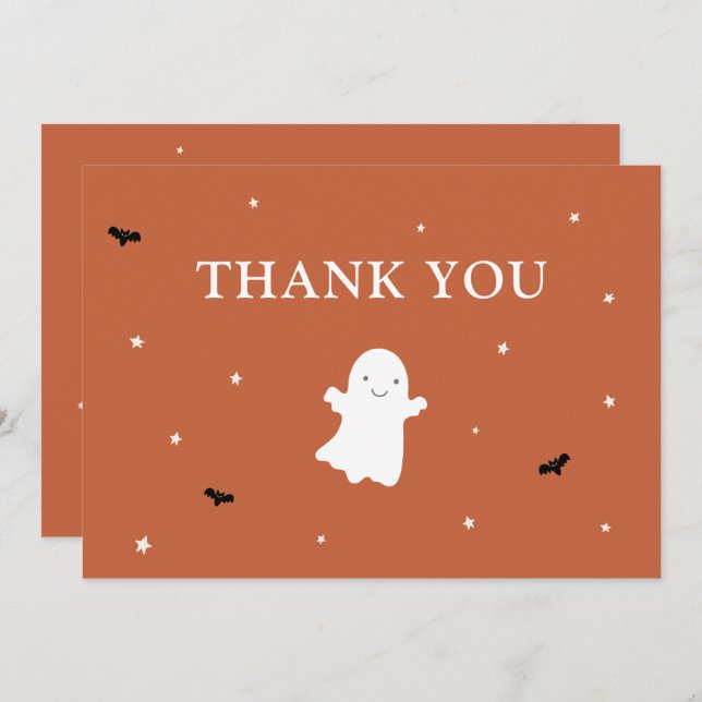 Little Boo Ghost Orange Baby Shower Thank You (Front/Back)