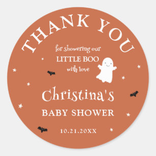 Little Boo Ghost Orange Baby Shower Thank You Classic Round Sticker
