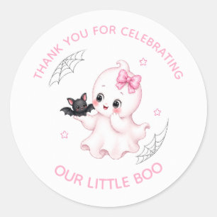 Little Boo Ghost   Pink Halloween Baby Shower  Classic Round Sticker