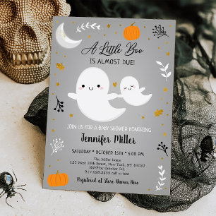 Little Boo Ghost Pumpkin Gold Baby Shower Invitation