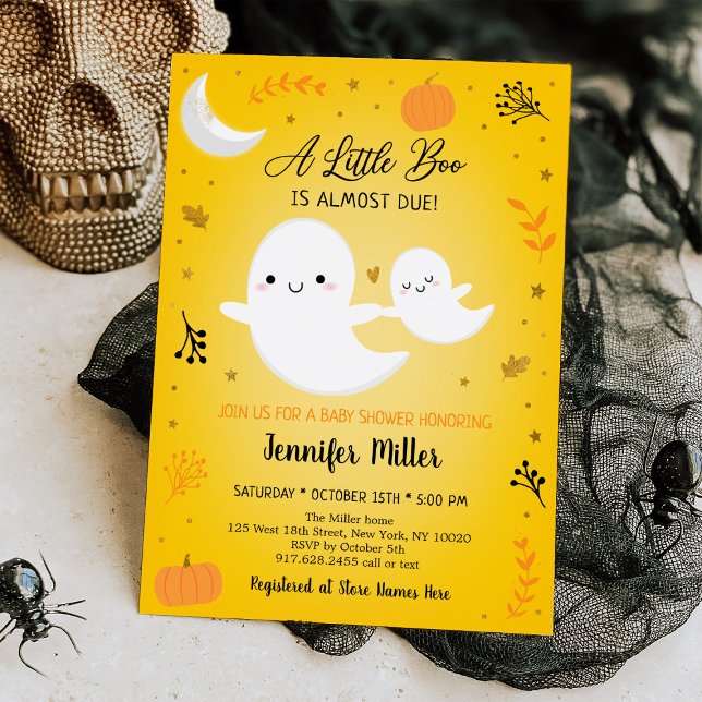 Little Boo Ghost Pumpkin Gold Baby Shower Invitation (Creator Uploaded)