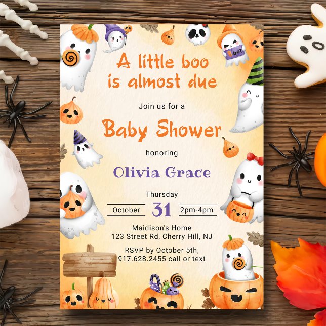 Little Boo Ghost Pumpkin Halloween Baby Shower Invitation (Creator Uploaded)
