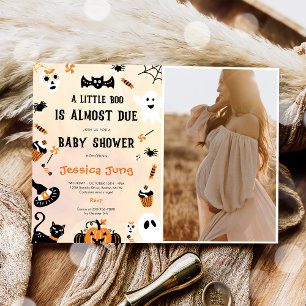 Little Boo Ghost Pumpkin Halloween Baby Shower Invitation
