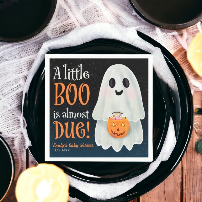 Little boo ghost pumpkin Halloween baby shower Napkin (Little boo ghost pumpkin Halloween baby shower Napkins)