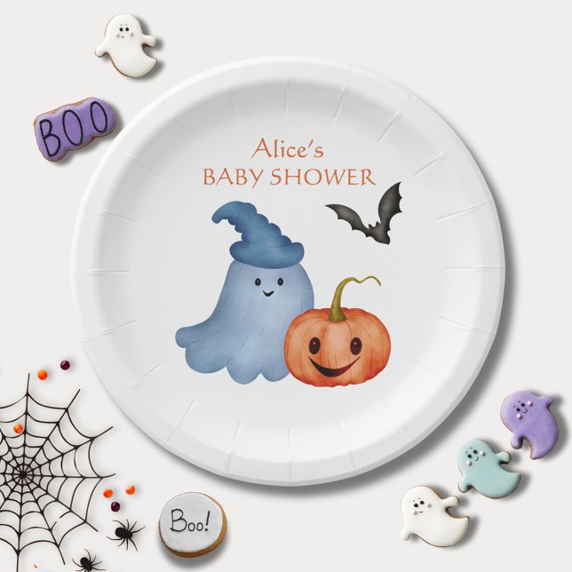 Little Boo Ghost Pumpkin Halloween Baby Shower Paper Plate (Creator Uploaded)