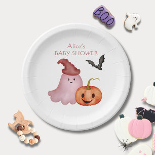 Little Boo Ghost Pumpkin Halloween Baby Shower Paper Plate