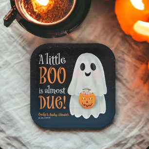 Little boo ghost pumpkin Halloween baby shower Paper Plate