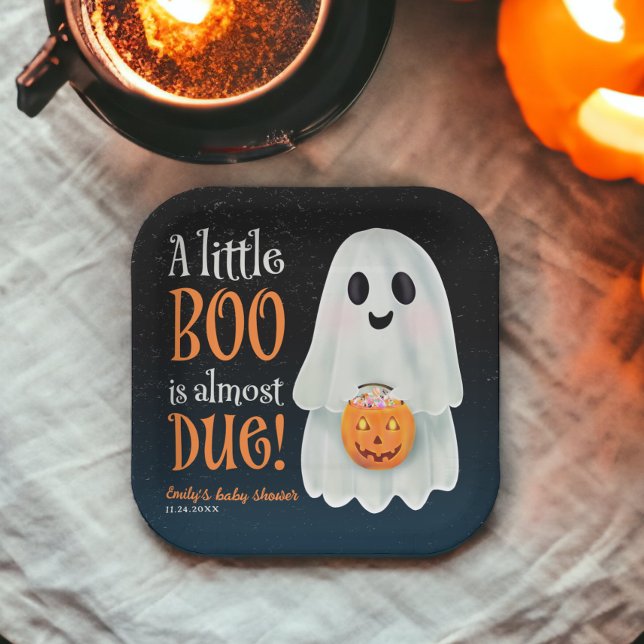 Little boo ghost pumpkin Halloween baby shower Paper Plate (Little boo ghost pumpkin Halloween baby shower Paper Plates)