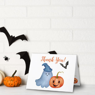 Little Boo Ghost Pumpkin Halloween Baby Shower Thank You Card