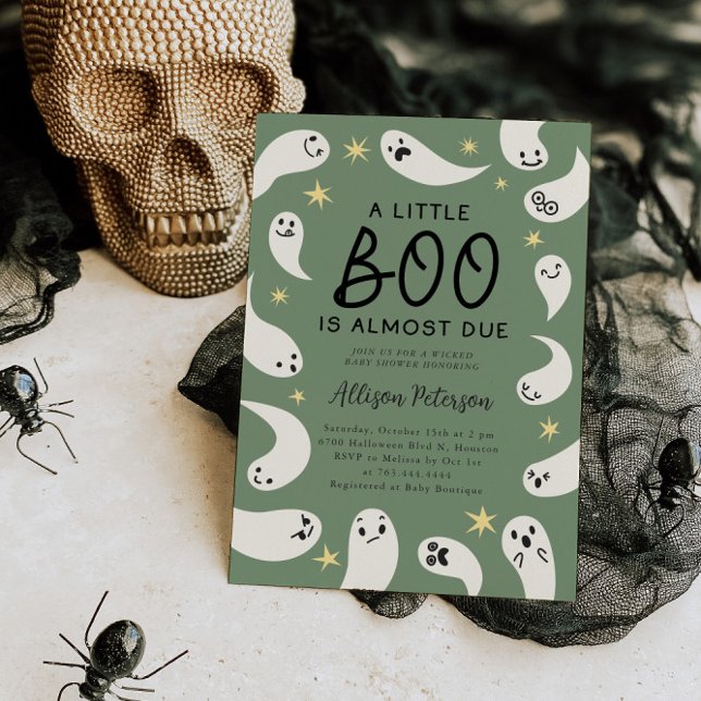 Little Boo Ghost Stars Green Baby Shower Invitation (Creator Uploaded)