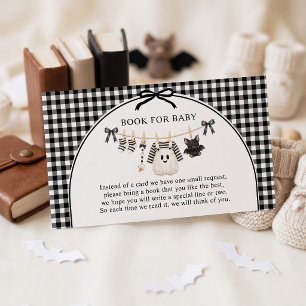 Little Boo Gingham Black Bow Baby Shower Enclosure Card