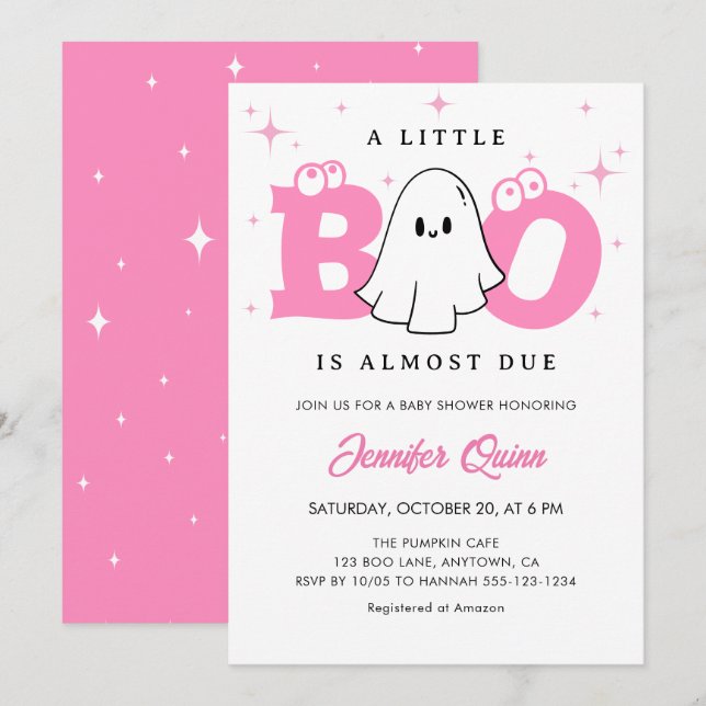 Little Boo Girl Cute Ghost Halloween Baby Shower Invitation (Front/Back)