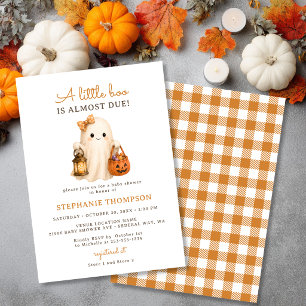 Little Boo Girl Ghost Orange Gingham Baby Shower Invitation