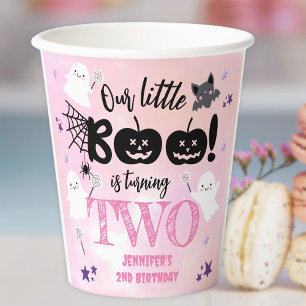 Little Boo! Girl Pink Cute Halloween 2nd Birthday Paper Cups