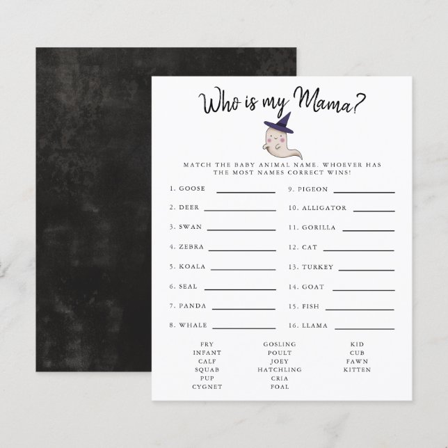 Little Boo Girl Who Is My Mama Baby Shower Game (Front/Back)