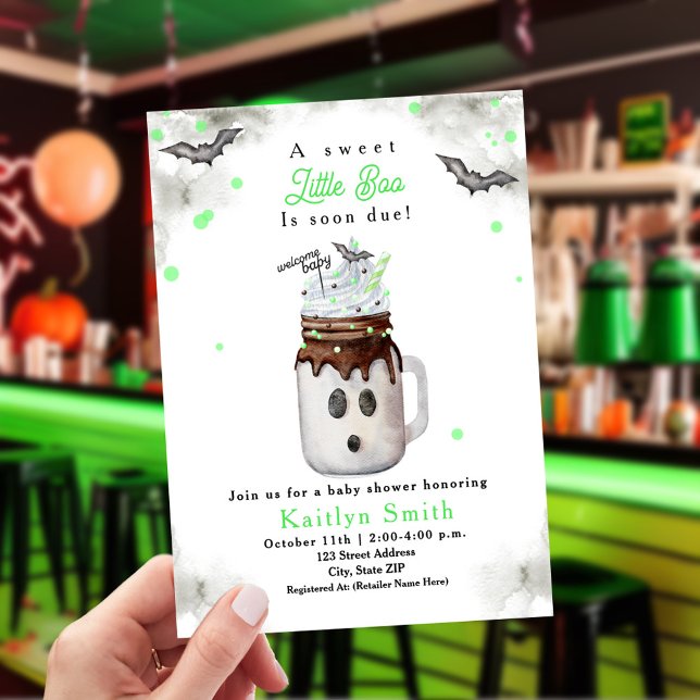 Little Boo Green Halloween Baby Shower Milkshake Invitation (Creator Uploaded)