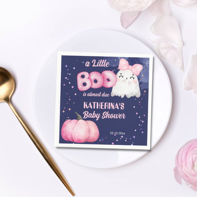 Little boo Halloween baby girl ghost baby shower Napkin (Little boo pink Halloween napkins baby shower tableware cute baby girl ghost pink pumpkin )