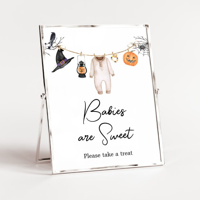 Little Boo Halloween Baby Shower Babies are Sweet Poster (Halloween Baby Clothes Baby Shower Babies are Sweet Sign)