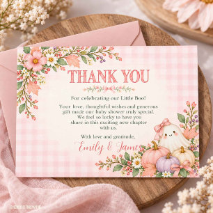 Little Boo Halloween Baby Shower Pink Coquette Thank You Card