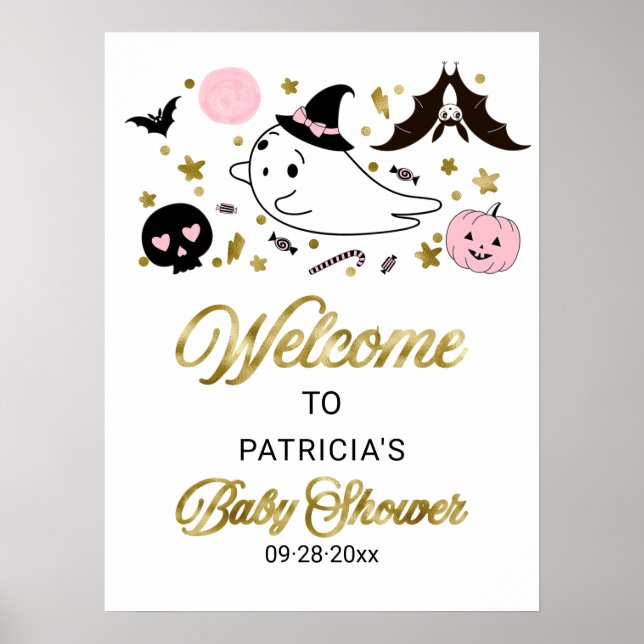 Little Boo Halloween Baby Shower Welcome Sign  (Front)