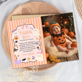 Little Boo Halloween Birthday Photo Thank You Card