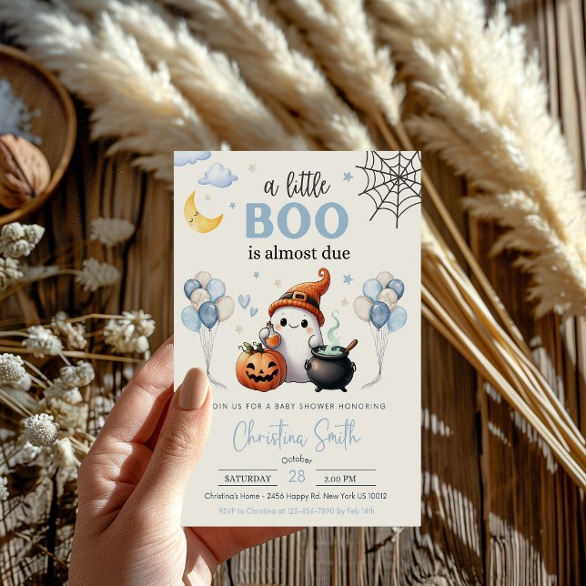 Little Boo Halloween Blue Boy Baby Shower Invitation (Creator Uploaded)