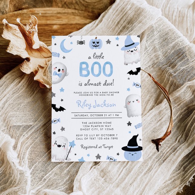 Little Boo Halloween Blue Ghost Baby Shower Invitation (Creator Uploaded)