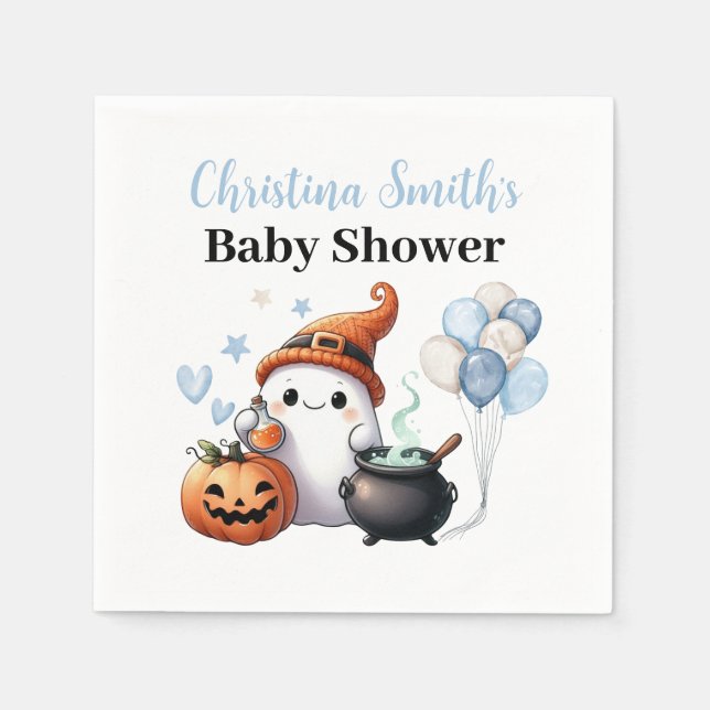 Little Boo Halloween Boy Baby Shower Paper Napkin (Front)