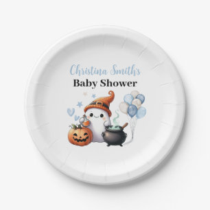 Little Boo Halloween Boy Baby Shower Paper Plate