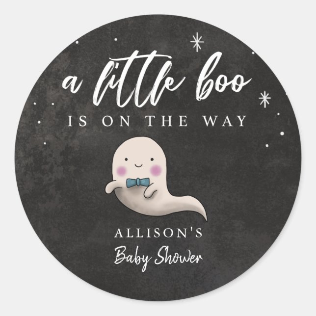 Little Boo Halloween Boy Ghost Baby Shower Classic Round Sticker (Front)
