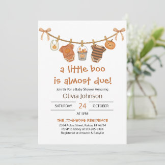 Little Boo Halloween Clothes Baby Shower Invitation