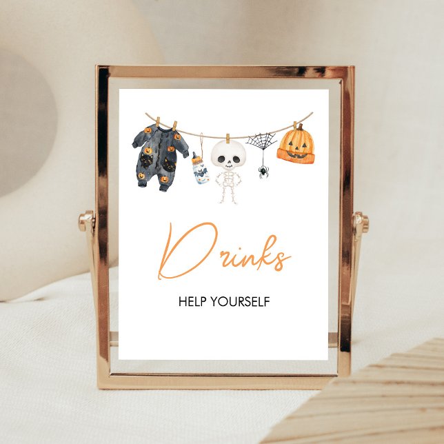 Little Boo Halloween Clothesline Drinks Sign (Ghost Clothesline Baby Shower Drinks Sign)