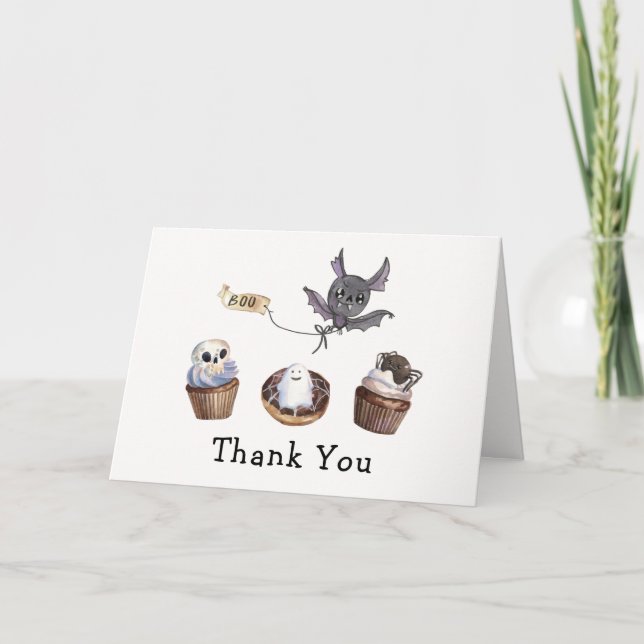 Little Boo Halloween cupcake Baby Shower Thank You Card (Front)