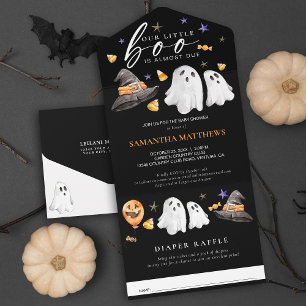 Little Boo Halloween Diaper Raffle Black All In One Invitation