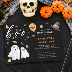 Little Boo Halloween Fall Baby Shower Black Invitation