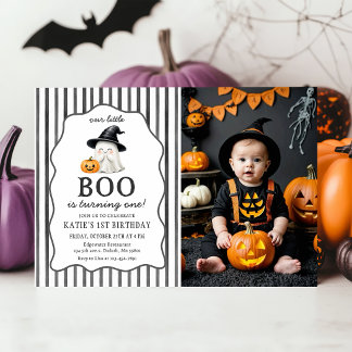Little Boo Halloween Ghost 2nd Birthday Photo Invitation