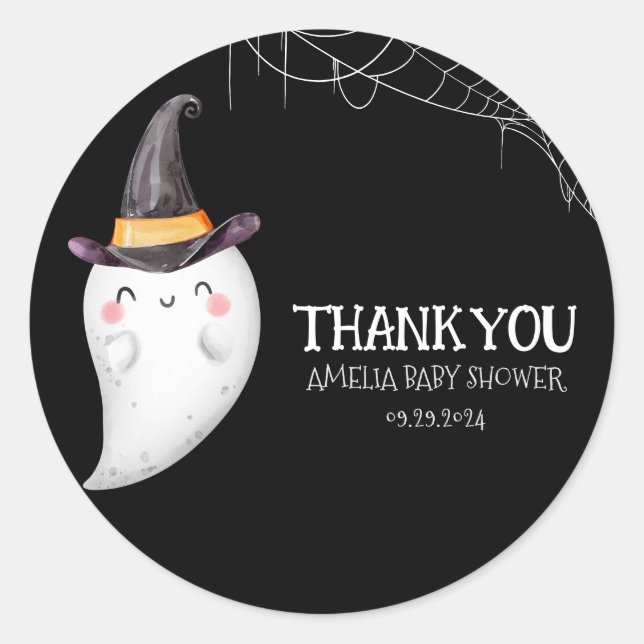 Little Boo Halloween ghost  baby shower Classic Round Sticker (Front)