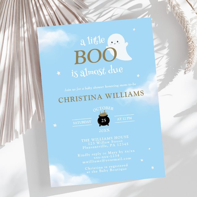 Little Boo Halloween Ghost Blue Baby Shower Invitation (Creator Uploaded)