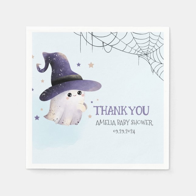 Little Boo Halloween ghost boy baby shower Napkin (Front)