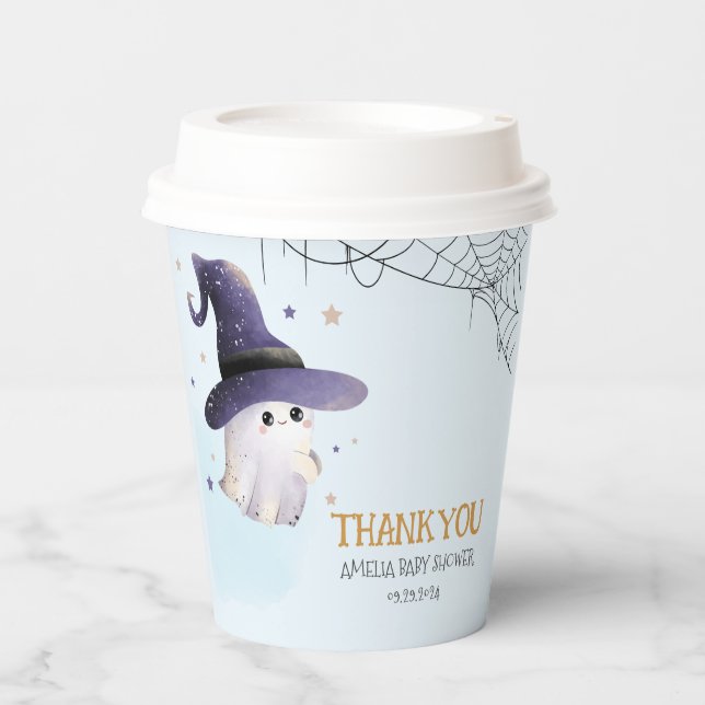 Little Boo Halloween ghost boy baby shower Paper Cups (Front)