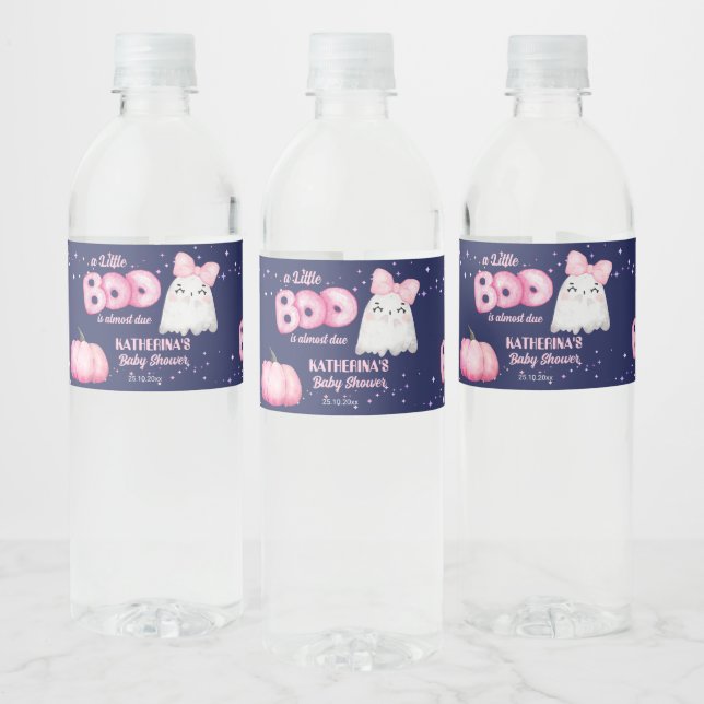 Little boo Halloween ghost girl baby shower Water Bottle Label (Bottles)
