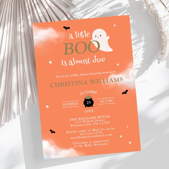 Little Boo Halloween Ghost Orange Baby Shower Invitation (Creator Uploaded)