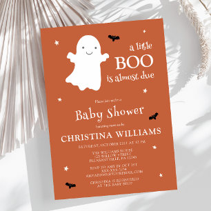 Little Boo Halloween Ghost Orange Baby Shower Invitation