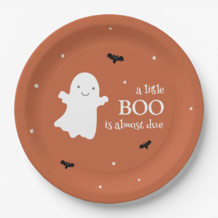 Little Boo Halloween Ghost Orange Baby Shower Paper Plate