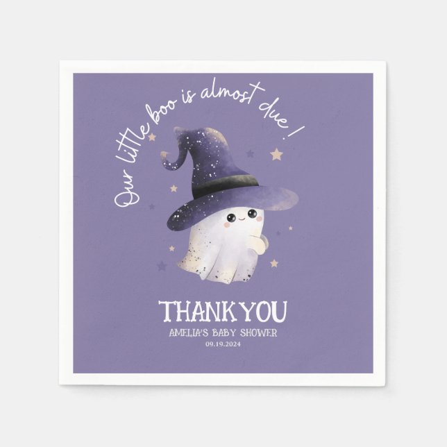 Little Boo Halloween ghost purple baby shower Napkin (Front)