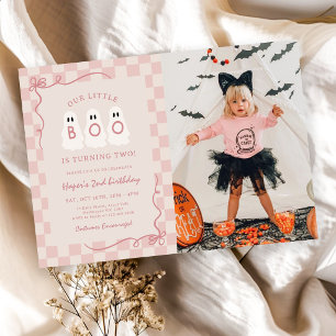 Little Boo Halloween Girl 2nd Birthday Photo Invitation