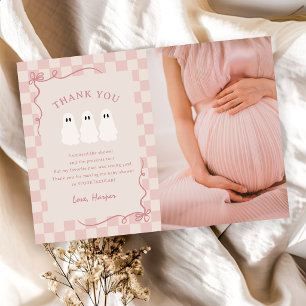 Little Boo Halloween Girl Ghost Baby Shower Photo Thank You Card