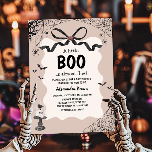 Little Boo Halloween Gothic Baby Shower Invitation (Black Bow Little Boo Halloween Gothic Baby Shower Invitation )