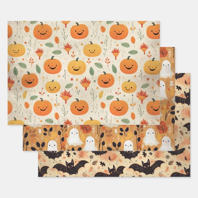 Little Boo Halloween Pattern Baby Shower  Wrapping Paper Sheet (Set)