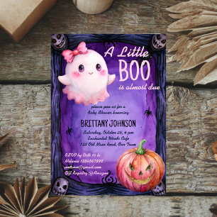 Little boo Halloween pink cute ghost baby shower Invitation
